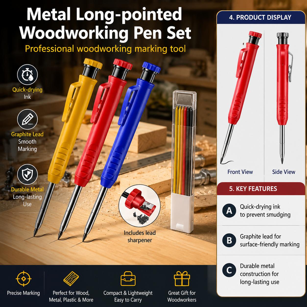 Workshop Marking Tools - Ahşap İşleri için Metal Uzun Uçlu